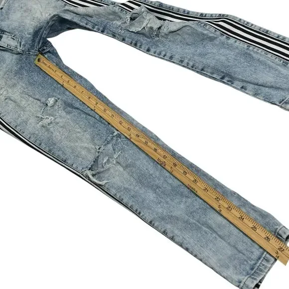 Claudia Rabelo Jeans Womens 28 Acid Distressed Straight Leg Denim Side Stripes - Picture 11 of 15